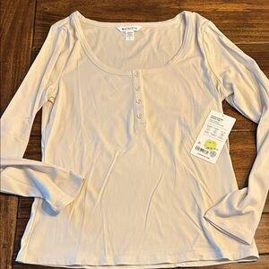 Athleta Beige Long Sleeve Button Top